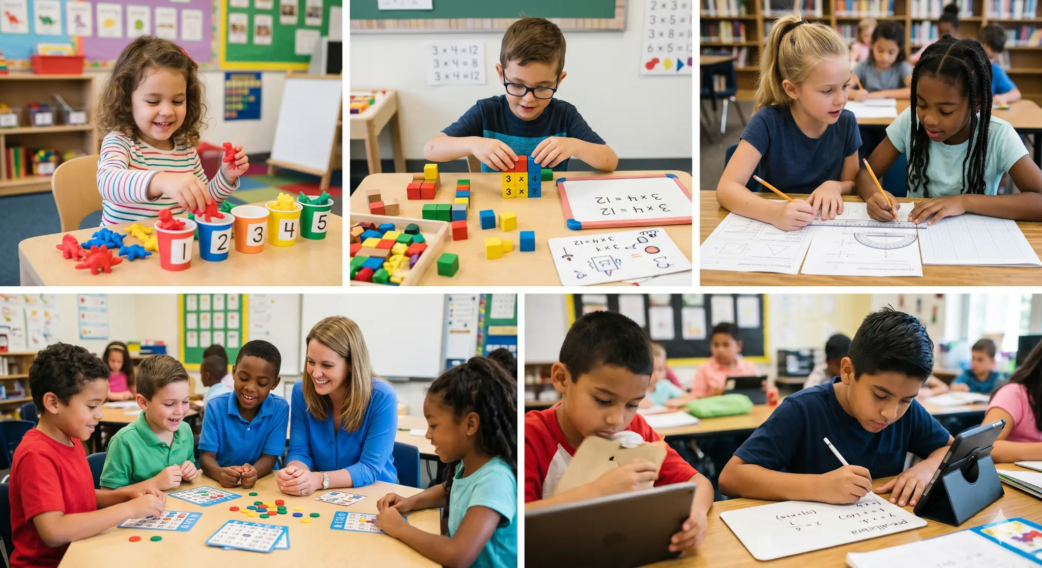 Students engaged in hands-on mathematics learning activities at The VENA